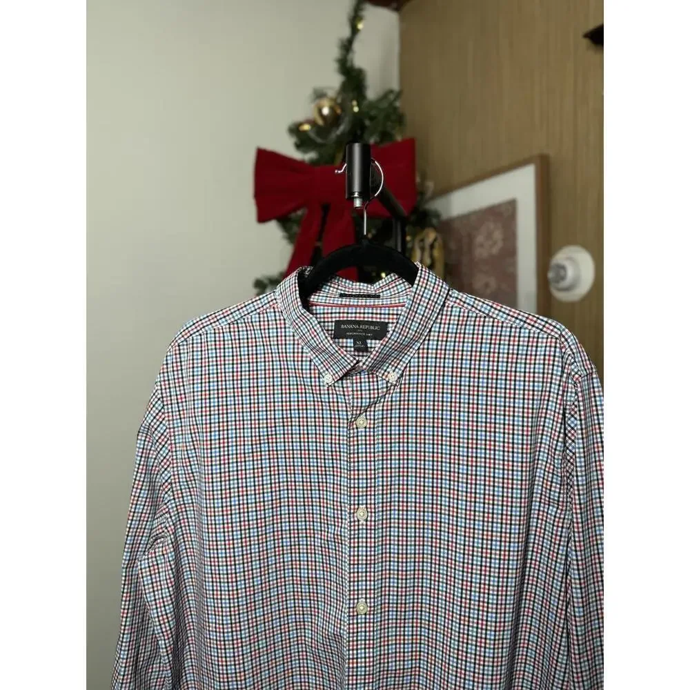 Banana Republic Men's Button-Down Shirt - Multi-Color Check, Size XL